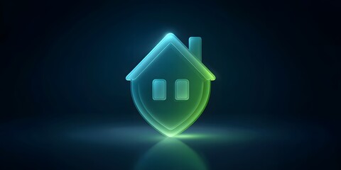 Futuristic glowing house shield icon representing home security, protection, safety, technology, digital security, innovation, and network safety
