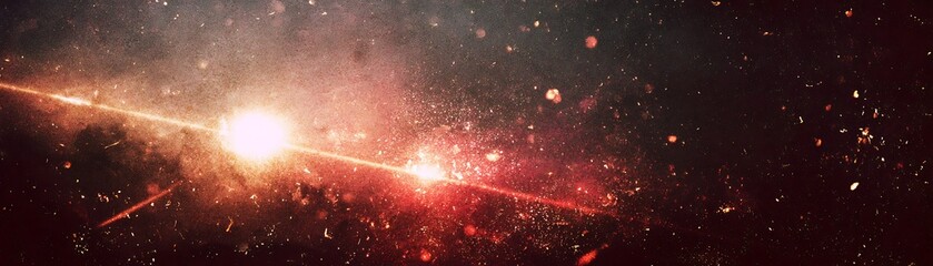 Intense stellar light source illuminates a dusty, dark cosmic environment with prominent lens flare.