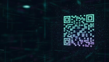 A glowing QR code with a digital background, representing technology and data.