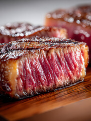 Juicy Medium-Rare Steak Cut Showing Tender Marbling