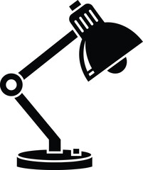 Simple black silhouette of an adjustable desk lamp with a flexible arm and round base