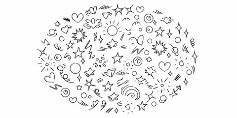 Hand drawn doodle elements set in black and white style