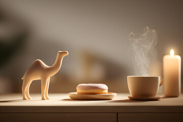 Cozy Coffee Scene with Donut, Candlelight and Minimal Decor
