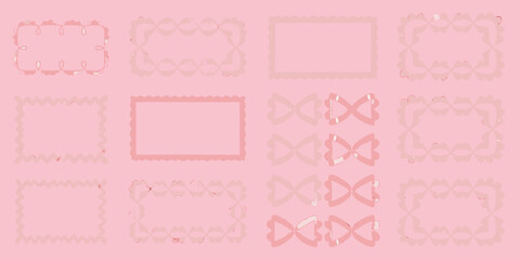 Collection of cute pink frames and bows on a pink background