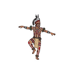 Indigenous Australian Aboriginal Dancer in Traditional Body Paint and Headdress Performing a Ritual Dance