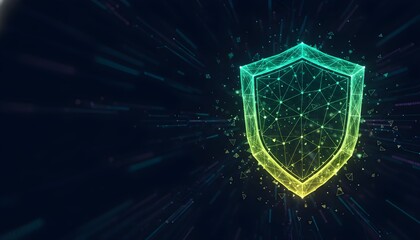 Digital shield graphic representing cybersecurity, data protection, and network security in a technological environment.