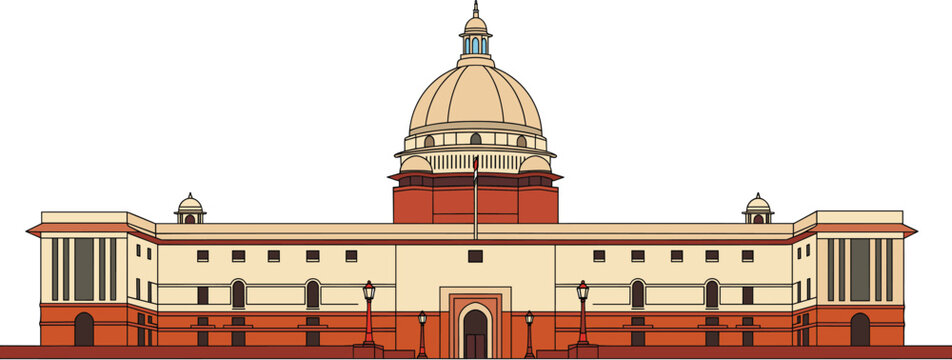 Vector Illustration of the Iconic Parliament House (Sansad Bhavan) in New Delhi, India, Representing Indian Government, Democracy, and Political Architecture