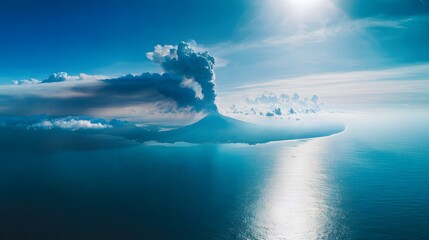 Volcanic eruption explodes over ocean a dramatic awe inspiring nature landscape stock photo