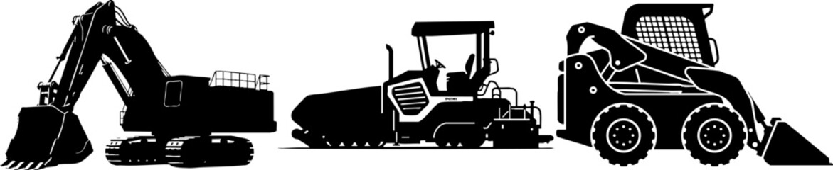 Construction Heavy Equipment Silhouettes Set Vector Icons