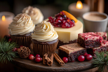Christmas Holiday Dessert Table with Cupcakes and Festive Sweets
