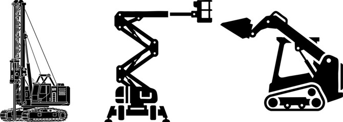 Heavy Construction Machinery Icons Set - Vector Illustration