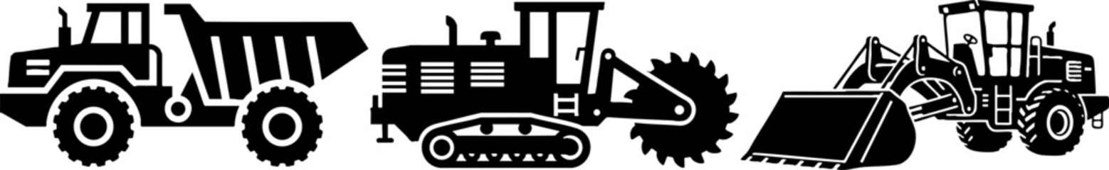 Construction heavy machinery icons set vector illustration