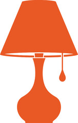 A simple orange silhouette of a table lamp with a pull chain on a white background
