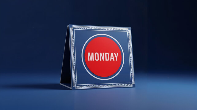 Desk calendar displaying the word Monday in red circle on blue  