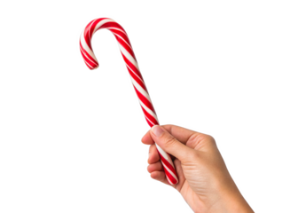 hand holding Candy cane isolated on a transparent background.
