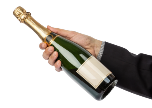 hand holding champagne bottle isolated on a transparent background. - Powered by Adobe