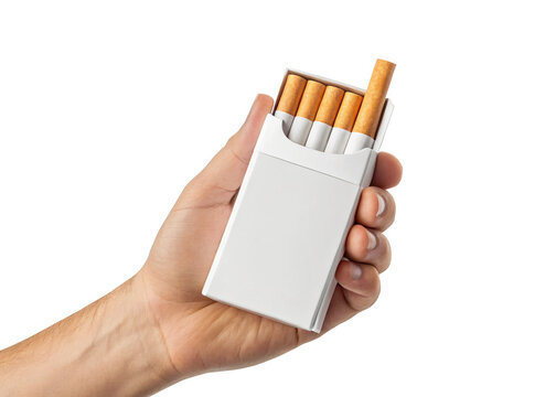 hand holding Cigarette pack isolated on a transparent background.