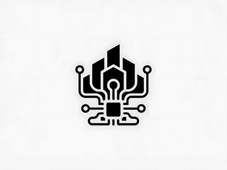 Abstract City Network Icon Featuring Building and Node Designs
