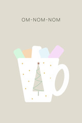 Minimalist Scandinavian-style Christmas card  and New Year greeting cards featuring soft pastel colors, geometric shapes, winter illustrations, ornaments, trees, houses, and festive decorations.