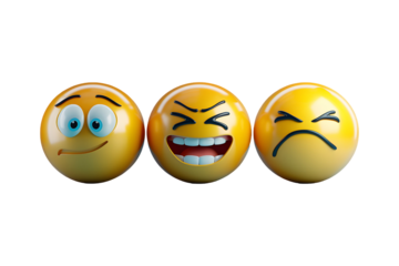 Three 3d Emoji Faces Expressing Diverse Human Emotions