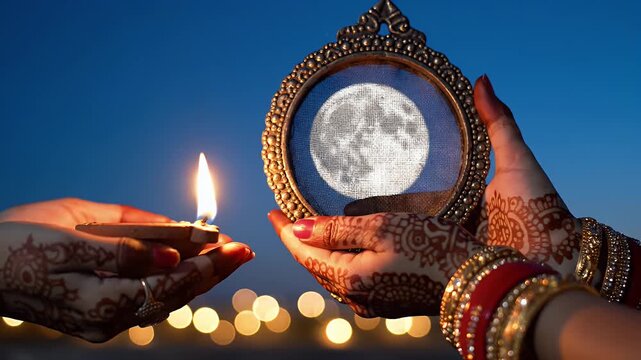 A woman's hands celebrating the Hindu festival of Karwa Chauth