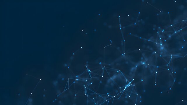 Abstract network of glowing blue lights on dark background