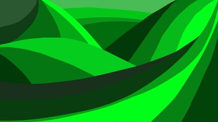 Abstract Green Wavy Landscape with Varying Shades and Curves.