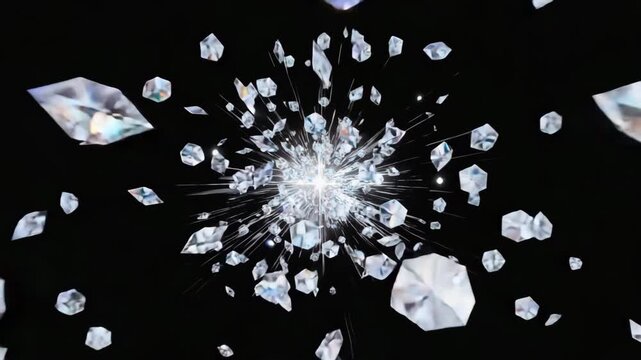 Diamond Shards and Crystal Confetti Explosion on Black
