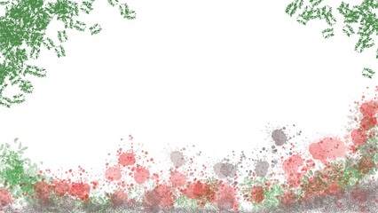 Abstract Watercolor Leaves and Colorful Paint Splatters on White Background with copy space.