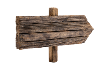 Rustic Wooden Arrow Sign on Transparent Background, Directional Guidance