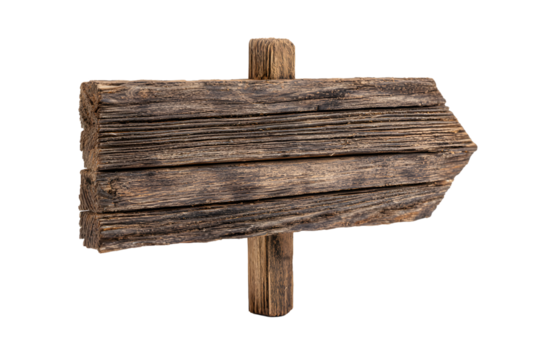 Rustic Wooden Arrow Sign on Transparent Background, Directional Guidance