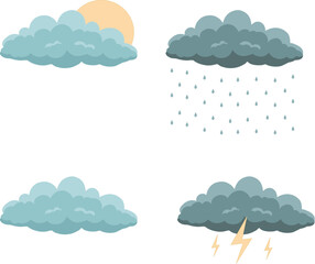 cloud illustration of various weather conditions sunny, rainy, cloudy
