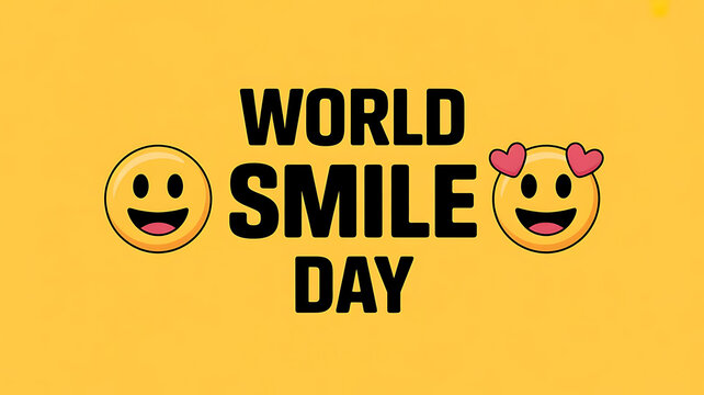 World smile day with smiling emojis and hearts on a yellow background celebration event