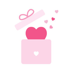Valentine gift box with hearts in pink isolated on white background.Box of love, present clipart.An open gift box filled with hearts.Vector graphic icon symbol.