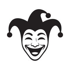 Jester mask with joyful laughing face and jester hat