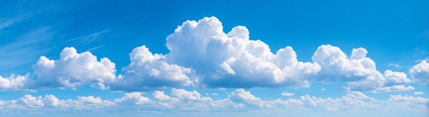 A serene view of fluffy clouds against a bright blue sky, evoking calmness and tranquility.