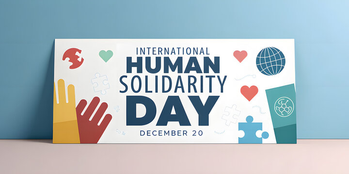 International Human Solidarity Day banner with diverse symbols