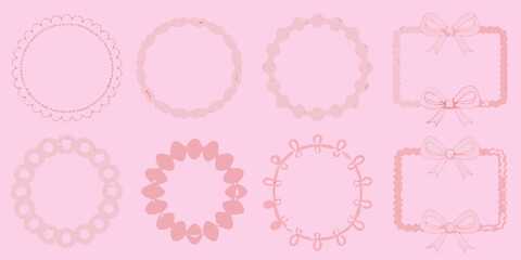 Set of cute pink decorative frames and borders collection