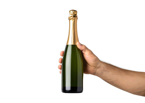 hand holding champagne bottle isolated on a transparent background. - Powered by Adobe