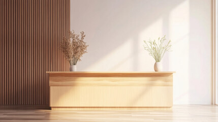 Real estate office reception counter mockup front interior registration copy space desk design indoor decoration front view decoration three-dimensional