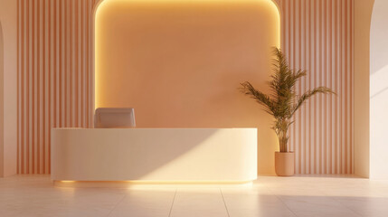 Real estate office reception counter mockup front interior registration copy space desk design indoor decoration front view decoration three-dimensional