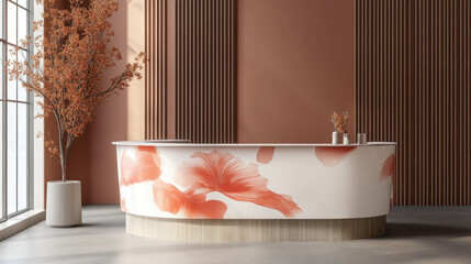 Real estate office reception counter mockup front interior registration copy space desk design indoor decoration front view decoration three-dimensional