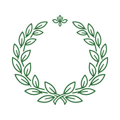 Green laurel wreath with decorative floral element leaves foliage
