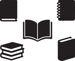 Collection of black silhouette book icons