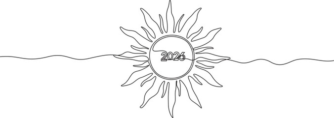 Minimalist Sun with 2026 in Continuous Line Art