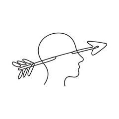 Arrow piercing through a stylized human head silhouette