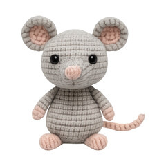 PNG Cute crochet mouse toy illustration.