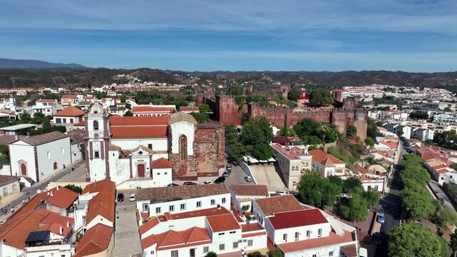 Aerial video from the town and castle in Silves Portugal