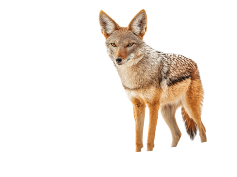 PNG of A beautiful gray wolf standing alert in a natural pose, showcasing its vibrant fur and sharp features.