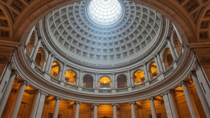 Grand Interior Dome Architecture with Columns and Natural Light